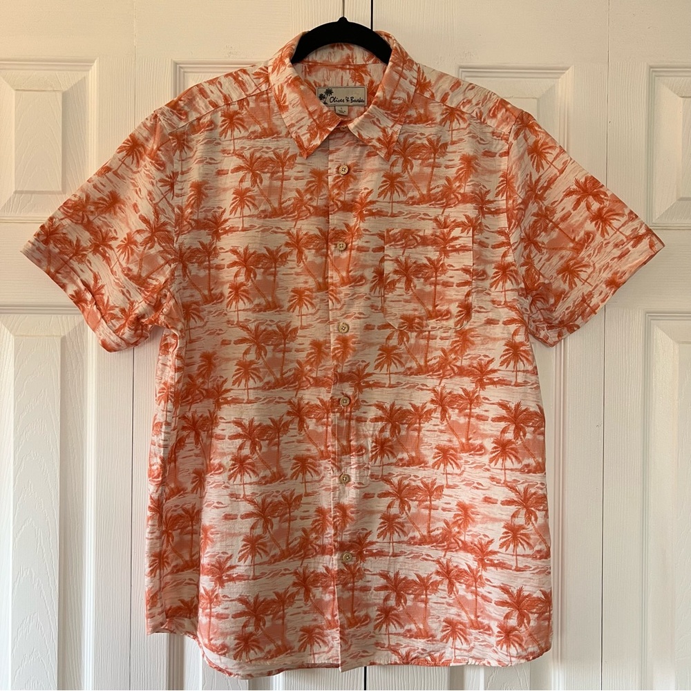 Oliver & Burke Orange Hawaiian Print Short Sleeve Button Down size L